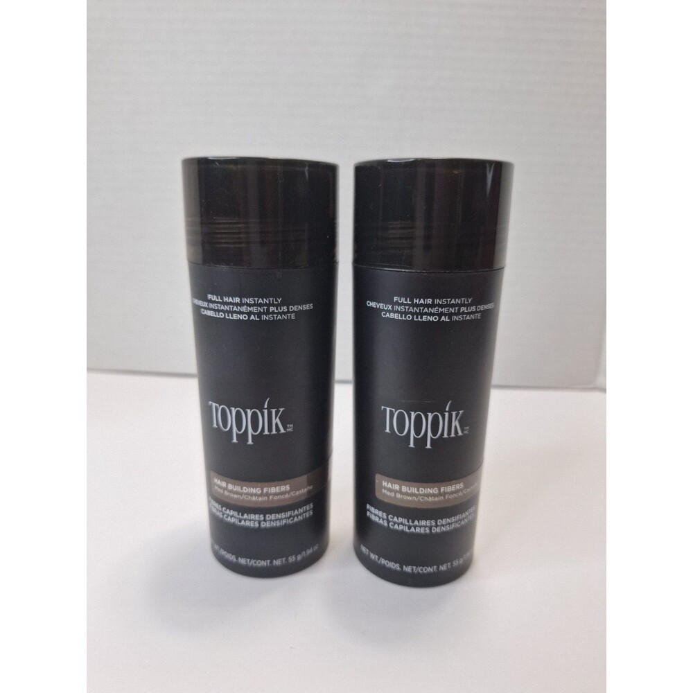 NEW Set of 2 TOPPIK Hair Building Fibers, Hair Thicker Med. Brown 1.94 oz. GIANT
